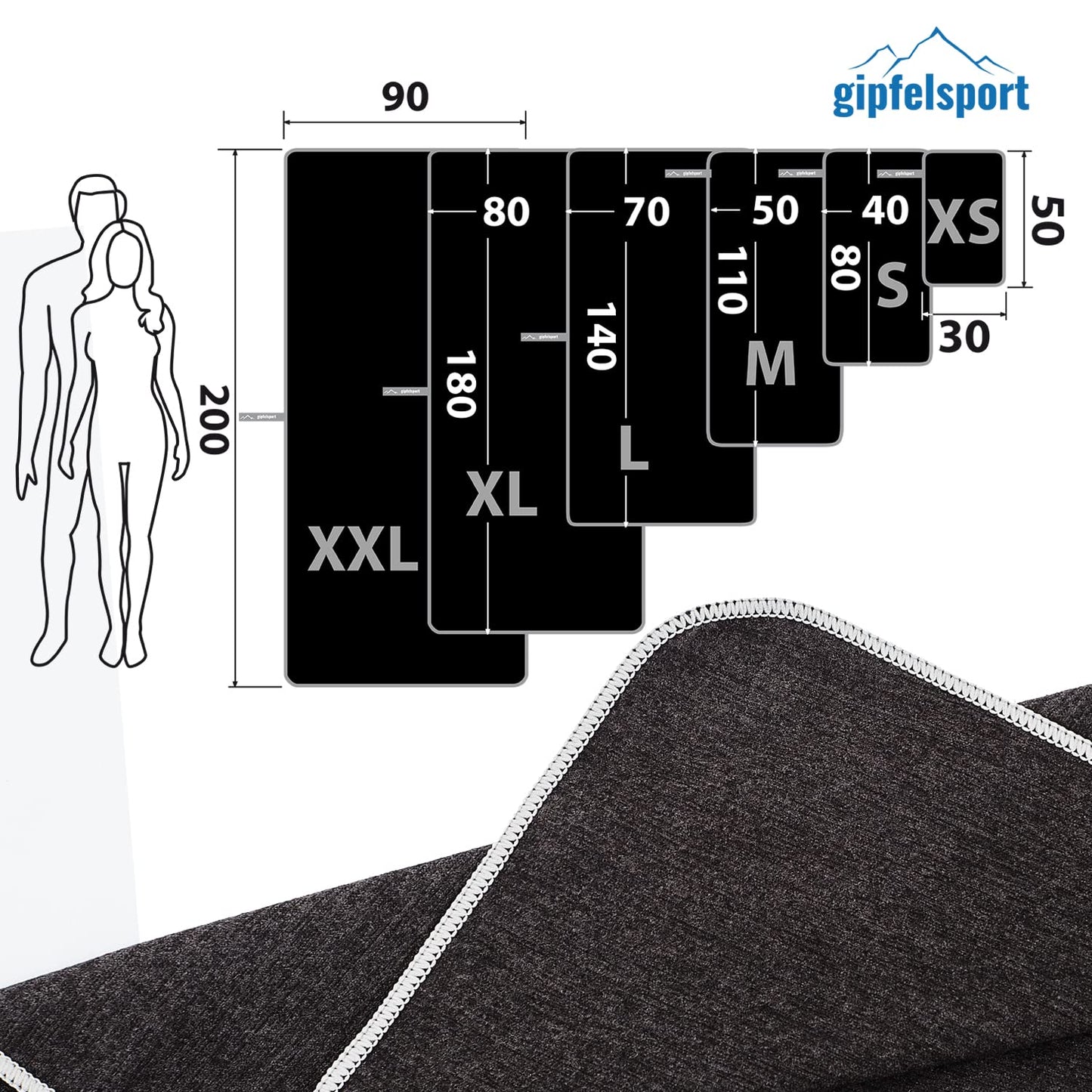 Microfibre Towel Set - for Sauna, Fitness, Sports, Beach Towel, Sports Towel, Anthracite Brush XXL: 200 x 90 cm