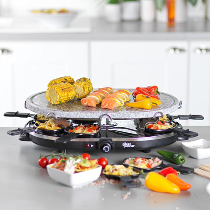 Giles & Posner EK1872G Electric Stone Raclette Grill - Indoor Tabletop 8 Person Raclette, Removable Stone Grill Hot Plate, Non-Stick Grill Pans,