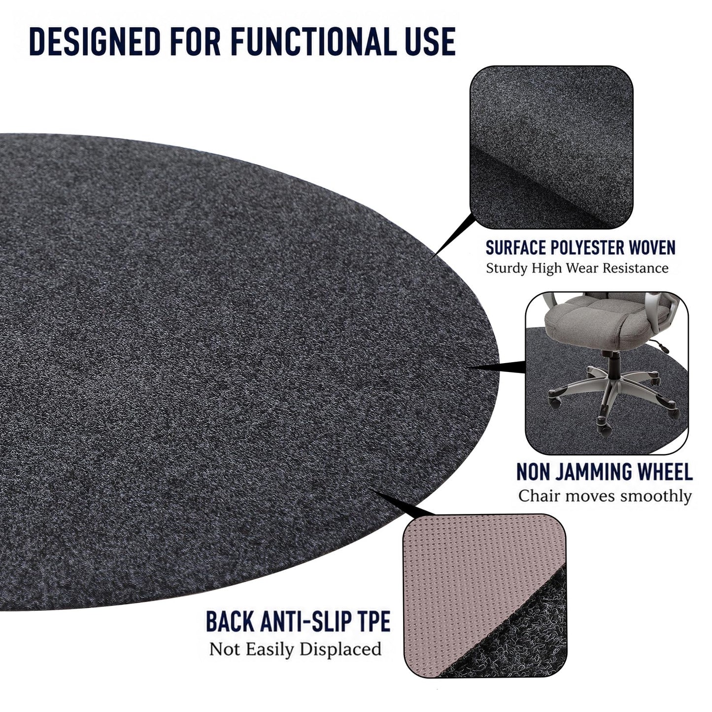 Office Chair Mat for Hardwood Floor,100x100cm Round Desk Chair Floor Protector Mat Rug for Gaming Rolling Chair