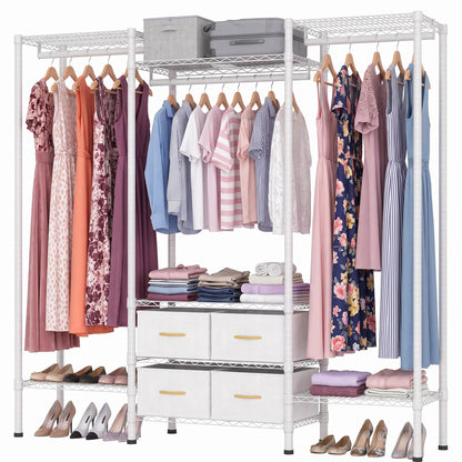 Himimi Heavy Duty Clothes Rail with 4 Fabric Drawers, 8 Adjustable Storage Shelves & 3 Hanging Rods, Freestanding Strong Garment Rack