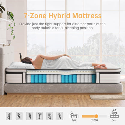 TeQsli Single Mattress 3FT Memory Foam Spring Hybrid Mattress 27CM