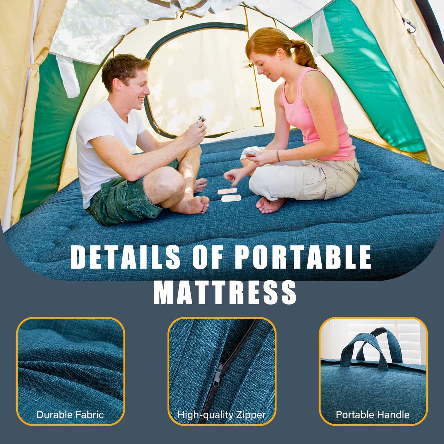 MAXYOYO Portable Foldable Futon Mattress, Hypoallergenic Fabric and Foam Mattress Pad with Handle and Zipper for Outdoor Indoor Camping Guest Car