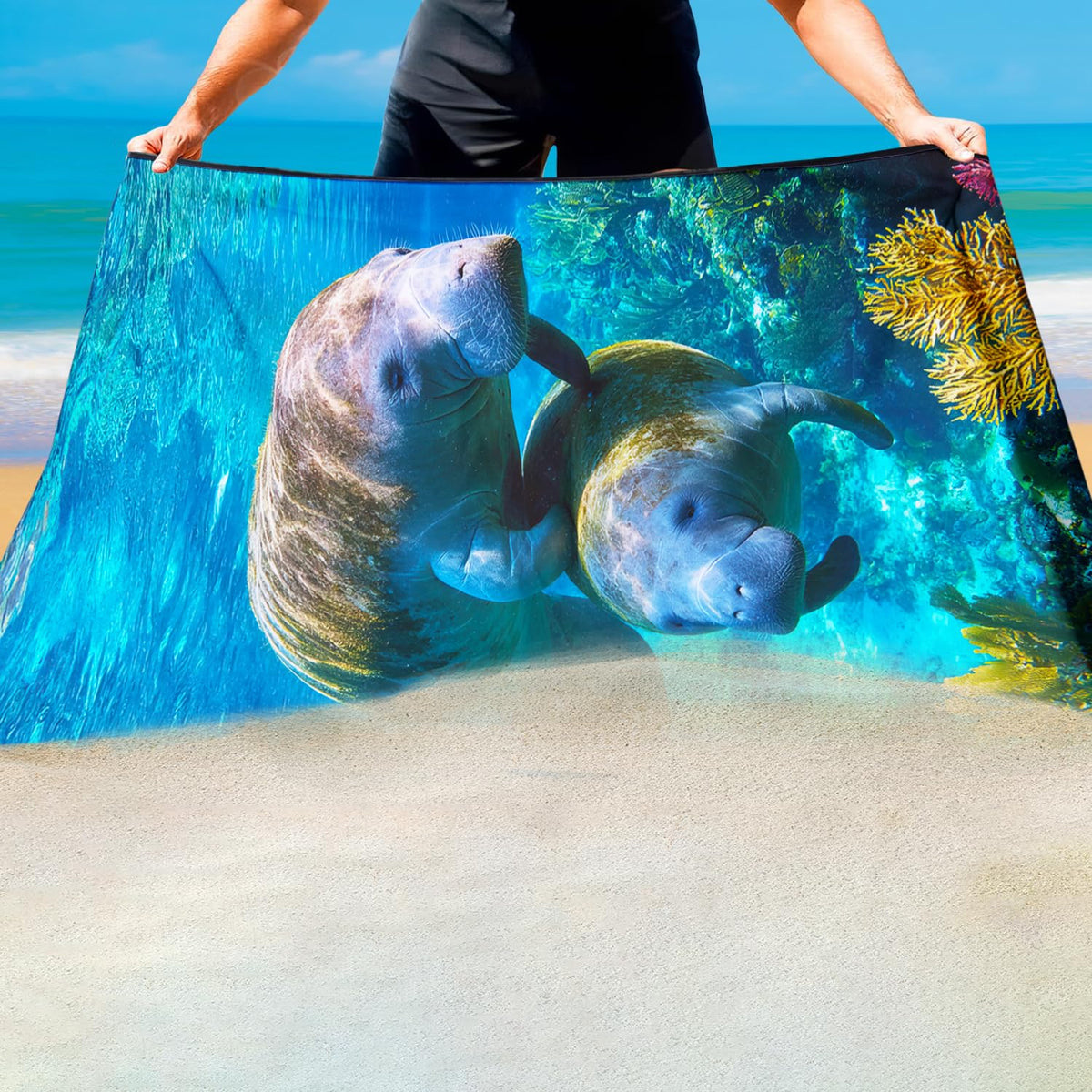 Violetpos Double Manatee Beach Towel, Extra Large 180x90 cm 250GSM Microfibre, Sand Free Quick Dry