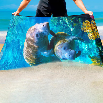 Violetpos Double Manatee Beach Towel, Extra Large 180x90 cm 250GSM Microfibre, Sand Free Quick Dry