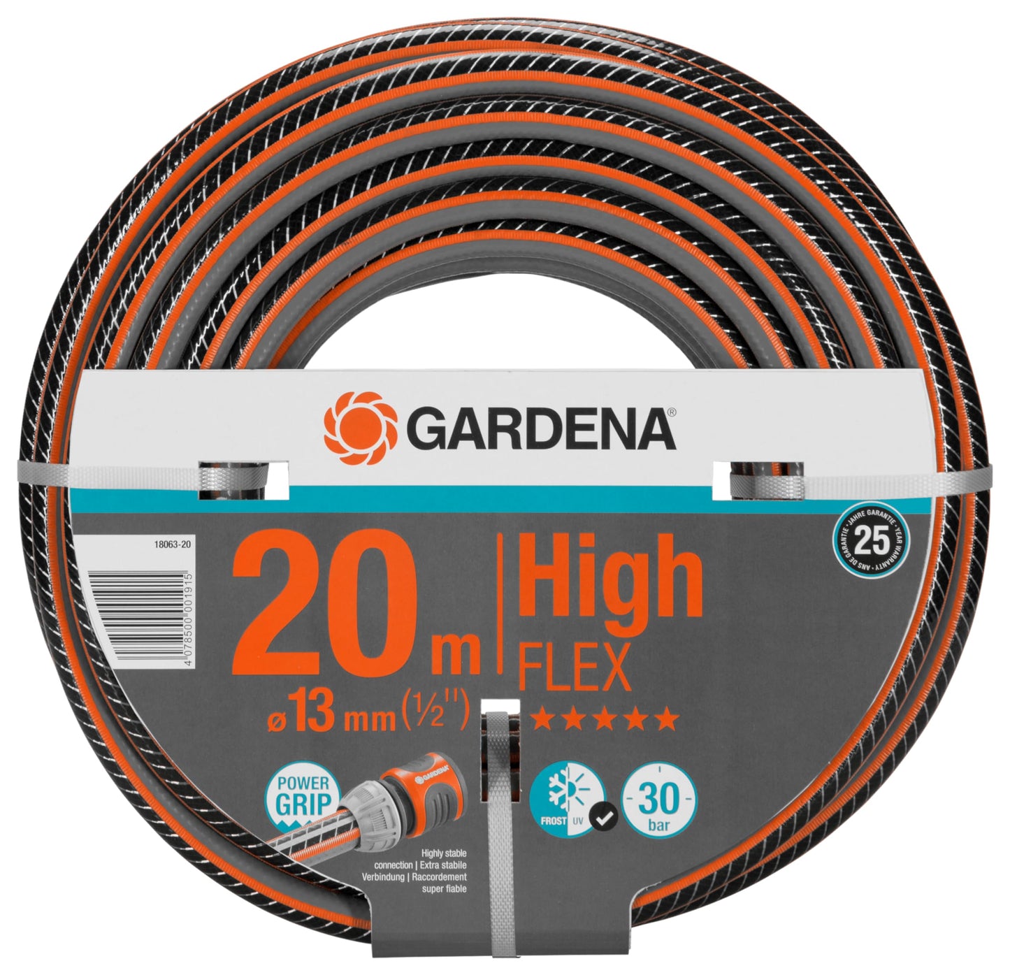 Gardena Comfort Highflex Hose 13 mm (1/2 inch), 20 m: Garden Hose with Power-Grip Profile, 30 bar Bursting Pressure, dimensionally Stable, Frost/UV