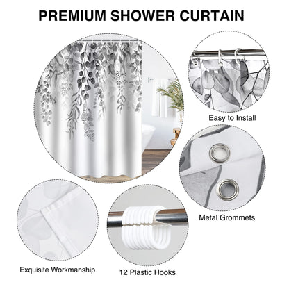 WELTRXE Shower Curtains, Bathroom Shower Curtain with 12 Hooks, Waterproof Polyester Fabric Bathtub Curtain, Weighted Hem, Quick Dry