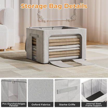 Boic 2 Pack Clothes Storage Boxes With Metal Frame, 66L Foldable Storage Boxes For Clothes Storage BagClothes Organiser With Clear Windows For Towel
