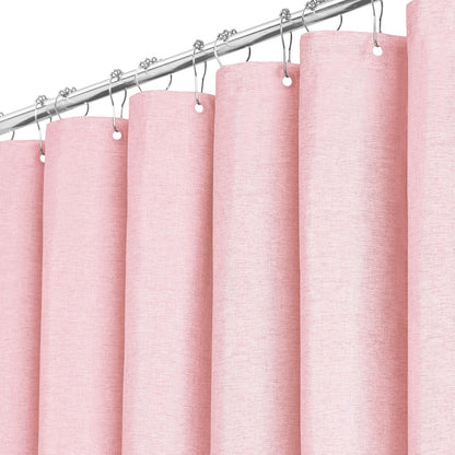 BTTN Extra Long Linen Look Shower Curtain, Waterproof, 182x244cm, Pink