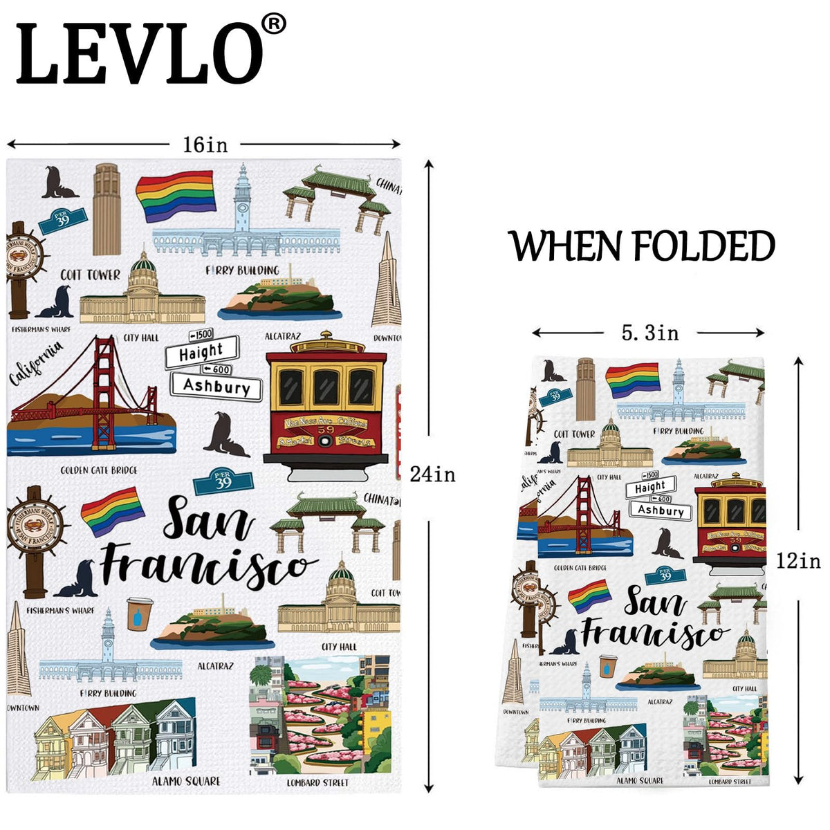 LEVLO San Francisco Kitchen Towel San Francisco Souvenirs Gifts San Francisco Tea Towel San Francisco Housewarming Gift (San Francisco Towel)