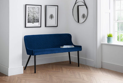 Julian Bowen Luxe Dining Bench for 2, High Back, Velvet, Blue - H82xW143cm