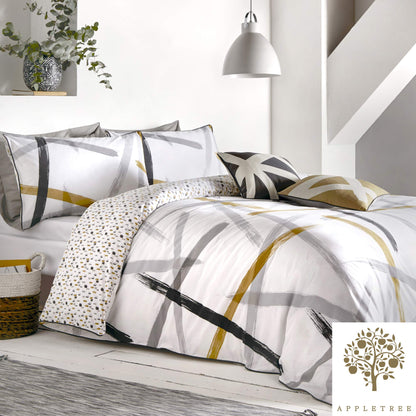 Appletree Leda-100 Duvet Cover Set, Cotton, King, Grey & Ochre