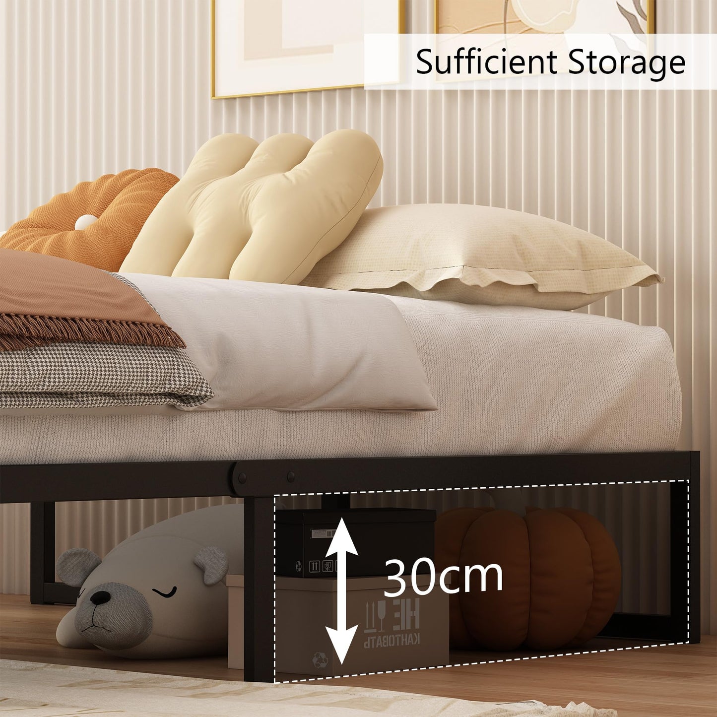 Yicensen Double Bed Frame 135x190 cm Metal Platform Bed Double, Noise Free