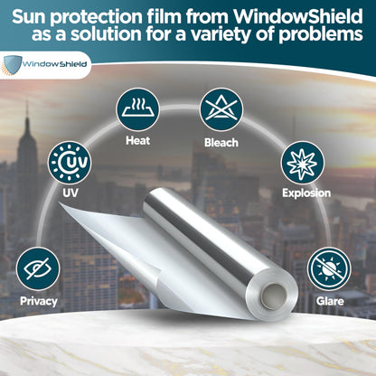 WindowShield | Window privacy film with Installation Tools | Silver One Way Mirror film Daytime Privacy, Heat Control, UV Blocking | Self-Adhesive