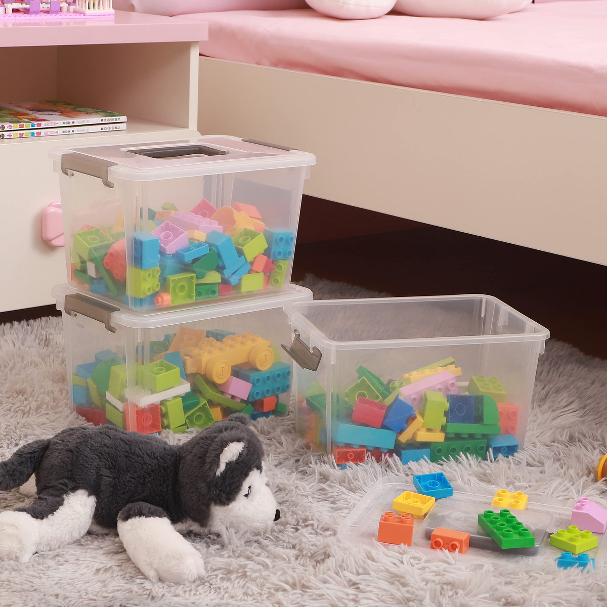 Citylife 6Packs 5L Plastic Storage Boxes with Lids, Clear Stackable Storage Box with Handle, Collection Boxes for Organizing Toys, Snacks, Tools