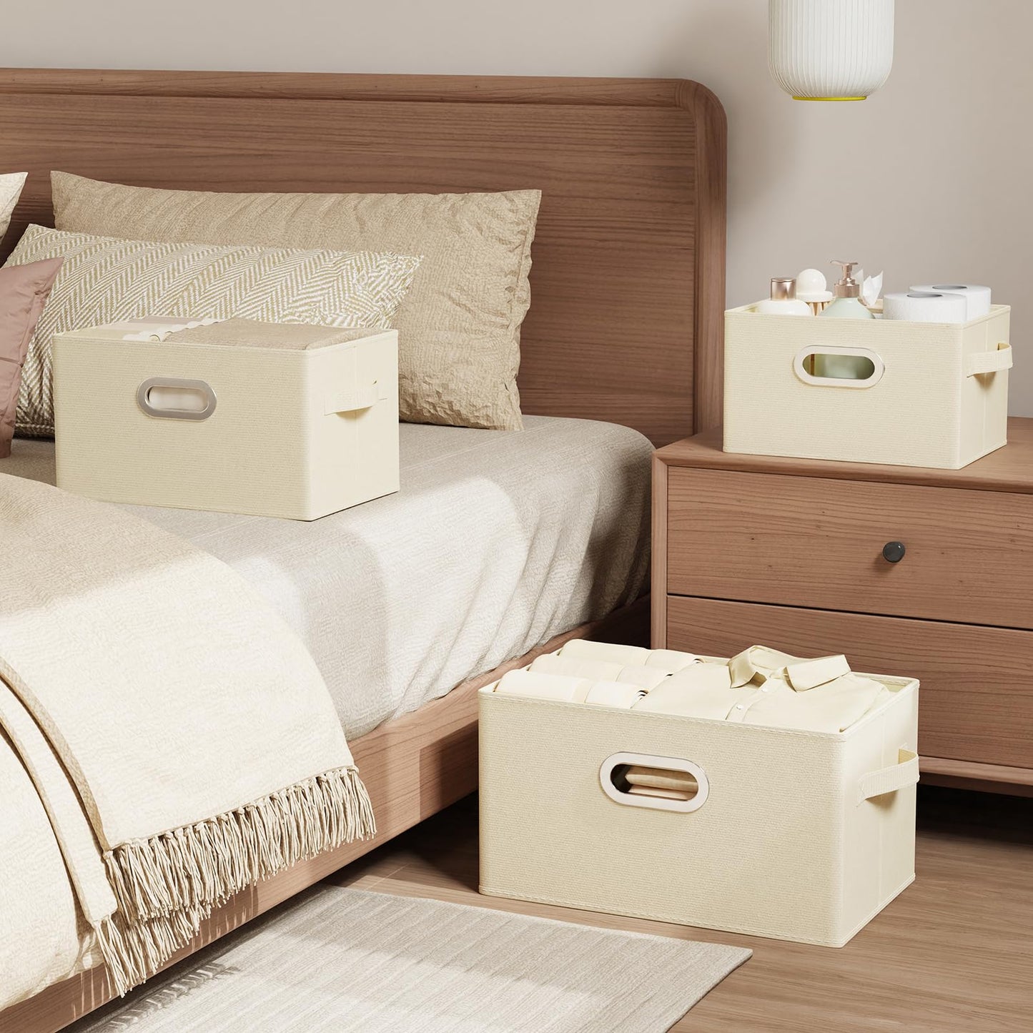 ENUMAIL Collapsible Open Storage Baskets,33x23x20cm,Beige,4 Pack