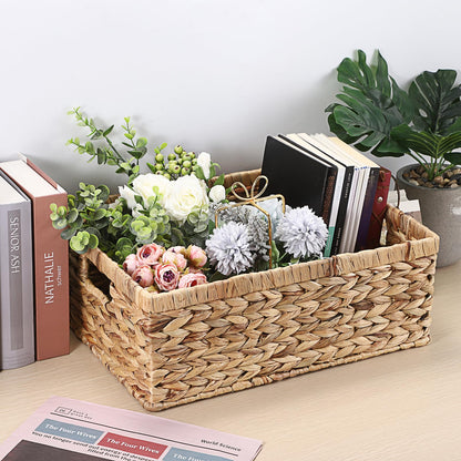 OGANAZI Natural Water Hyacinth Baskets with Handles, 40.5 * 30.5 * 13cm