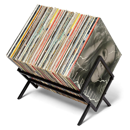 Fesatccoz Vinyl Record Holder for 80–100 LPs, Metal Vinyl Storage Rack