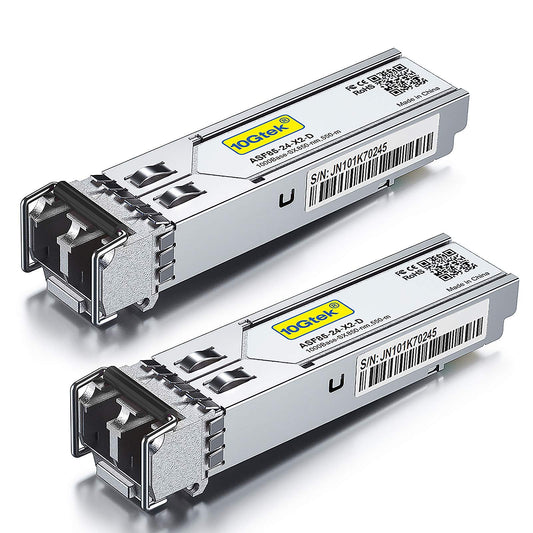 10Gtek [2 Pack] 1G SFP SX LC Multimode Module 550-meter, 1000Base-SX Mini-Gbic Transceiver Compatible for Cisco GLC-SX-MMD, Meraki, Mikrotik, Netgear,