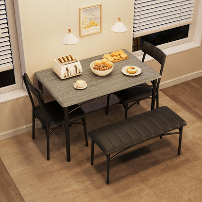 Lidzopas Dining Table Set Upholstered Chairs & Bench, Compact Space-Saving, Industrial Rustic Metal Frame, Sturdy Durable