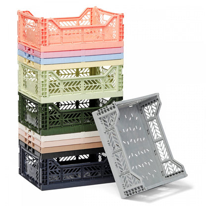 AYKASA Folding Crate, Sturdy Folding Crate, Plastic, Stackable, Peacock Green, Midi (40 x 30 x 14 cm)