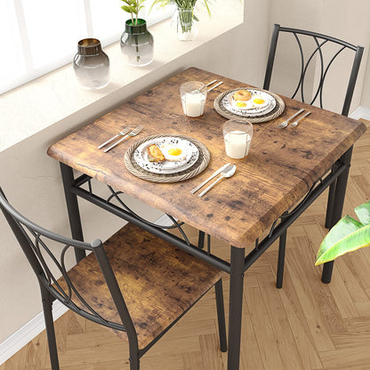 Crevyteg Space Saving Dining Table and 2 Chairs Set for Small Spaces, Compact Kitchen Table Set with Metal Frame and Modern Design for Apartment