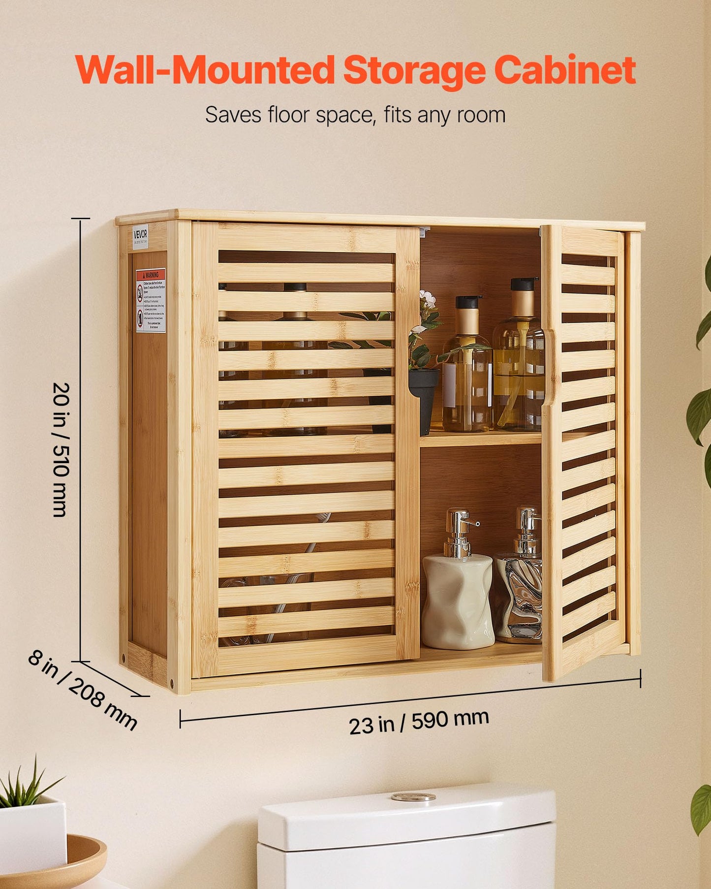 VEVOR Bathroom Wall Cabinet, 2 Doors and Adjustable Shelf with 3 Height Levels, Over the Toilet Storage Medicine Cabinet Wall Mounted