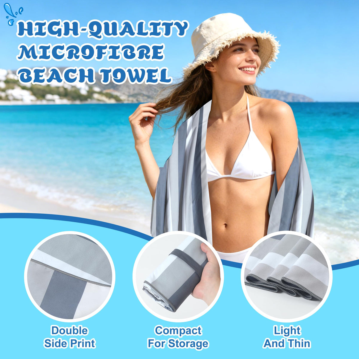 Anavasi Microfibre Beach Towels for Adults, 1 Pack 180 x 90cm 100% Recycled