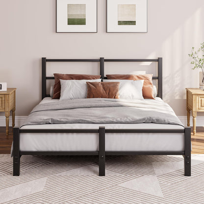HAHRIR 16cm Low Profile 4ft6 Double Bed Frame with Metal Headboard, Black