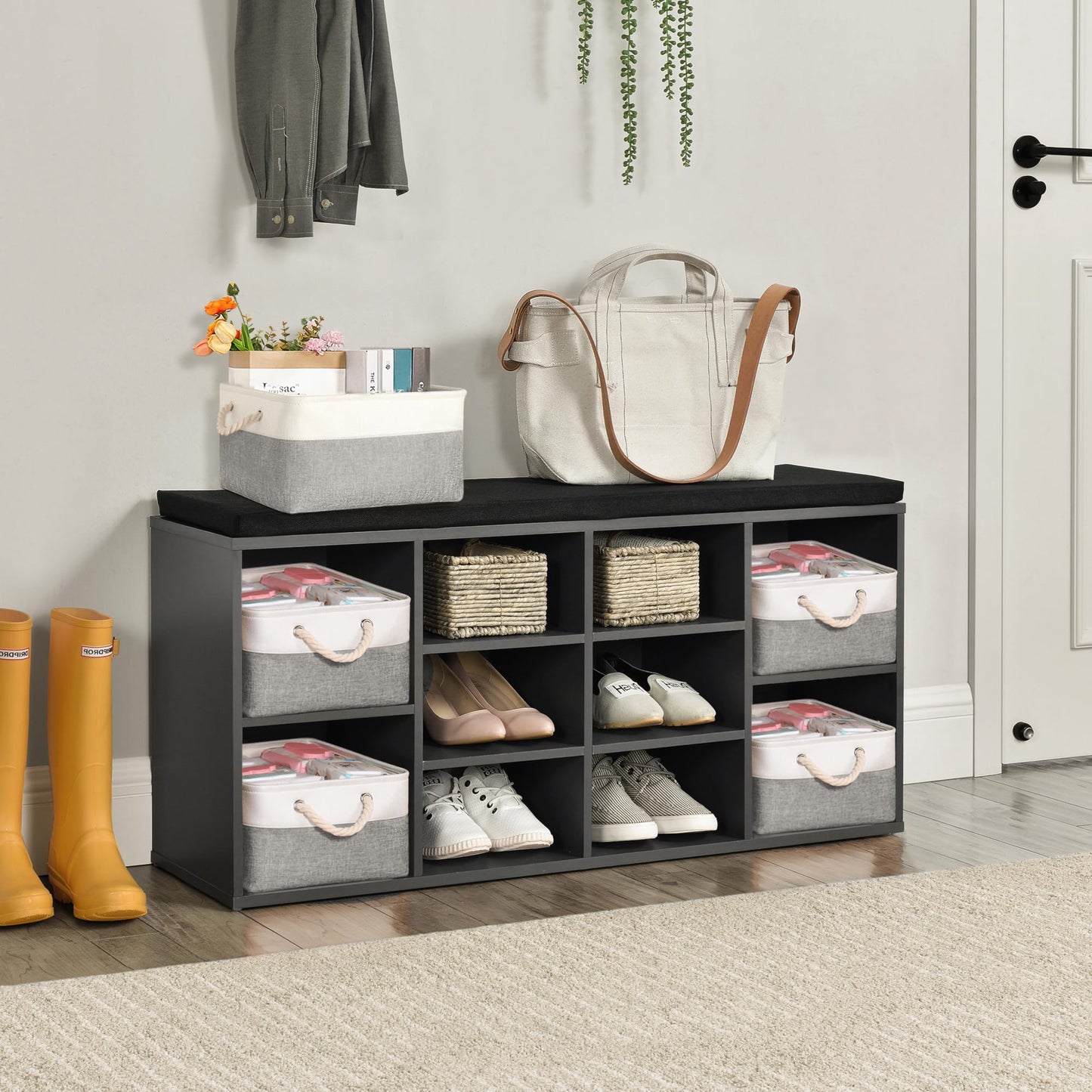 JUNLAI 4 Pcs Storage Baskets with Handles, Foldable Small Storage Boxes, Fabric Wardrobe Storage Basket for Office & Home, Book, Clothes