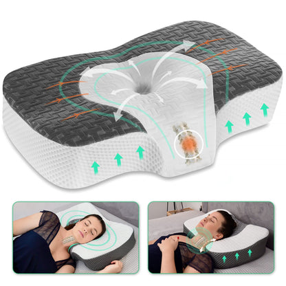 Elviros Cervical Memory Foam Neck Pillow for Side Sleeping, Orthopedic Pillows for Back and Stomach Sleepers, Adjustable Ergonomic Bed Pillow Pain
