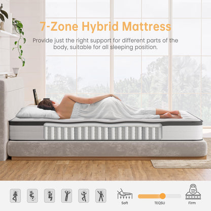 TeQsli Small Double Mattress 4FT Memory Foam Spring Hybrid Mattress 18CM