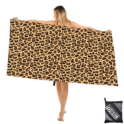 Large Microfibre Brown Spots Leopard Beach Towel for Adult,160x90cm Double Side Natural Leopard Printed Sand Free Beach Towel,Lightweight Quick Dry