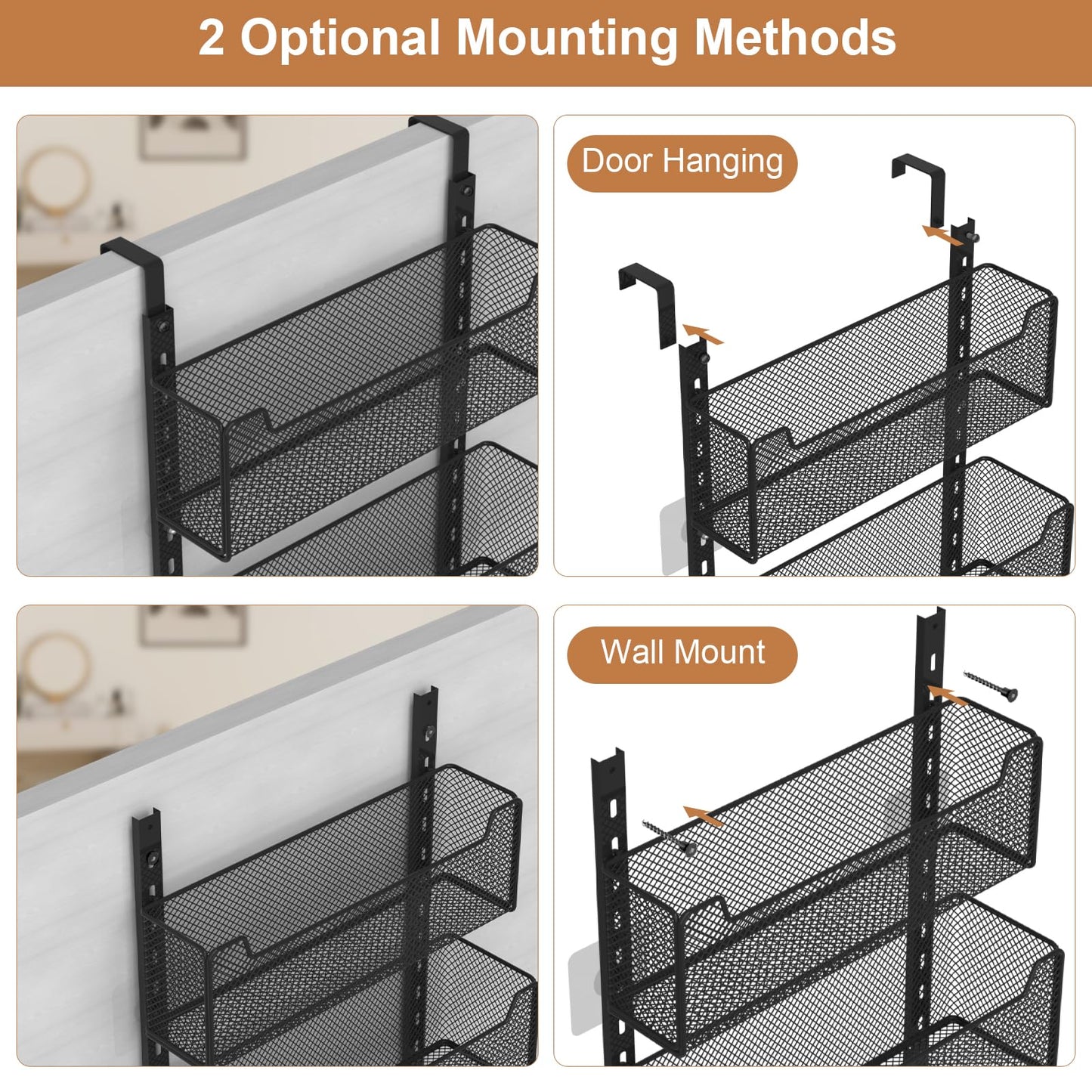 VyGrow Over The Door Storage, Metal Door Organiser Hanging with 5 Adjustable Baskets and Coat Hook