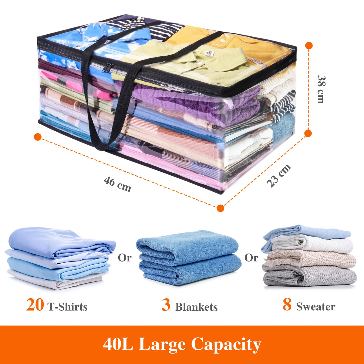 Vieshful 5 Pack Black Clear Clothes Storage Bag Organizer Reinforced Handle
