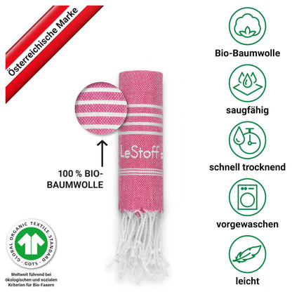 LeStoff 5-Pack Hammam Towels/Guest Towels, Organic Cotton, 50x100, Fuchsia