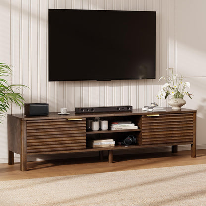 IKALIFE Wooden TV Stand Cabinet - 150cm Long TV Unit With Storage, Walnut