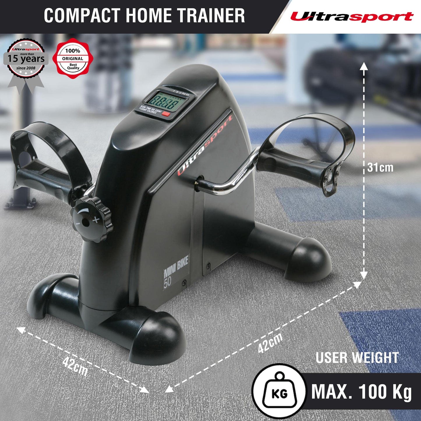 Ultrasport Mini Bike 50 Without Handle, Arm And Leg Trainer, Home Trainer, Mini Bike, Movement Trainer, LCD Display With Computer Function, Ideal For
