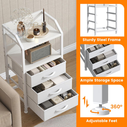Feonase Bedside Table with 3 Fabric Drawers and Open Shelf, Nightstand for Bedroom, Living Room, Small Spaces – Metal Frame & Wooden Top