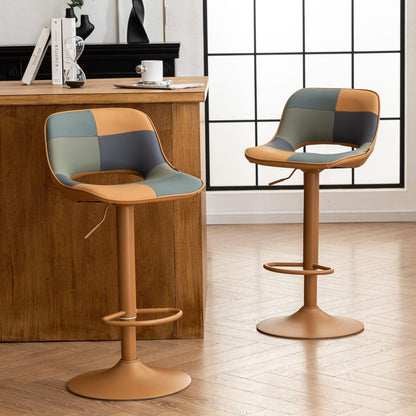 YOUNIKE Bar Stools Set of 2, Boho Colorful Patchwork Barstools, Adjustable Swivel Counter Stools Faux Leather Upholstered Counter Chairs with Hollow