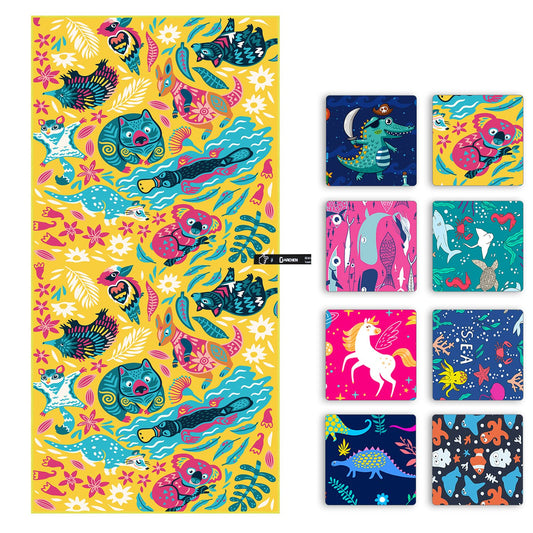 DARCHEN Microfiber Beach Towels Oversize Quick Dry Towel[1 or 4 Pack] Travel Swimming ([1 Pack] - Kids Girls Zoo, Large - 160 x 80 CM)