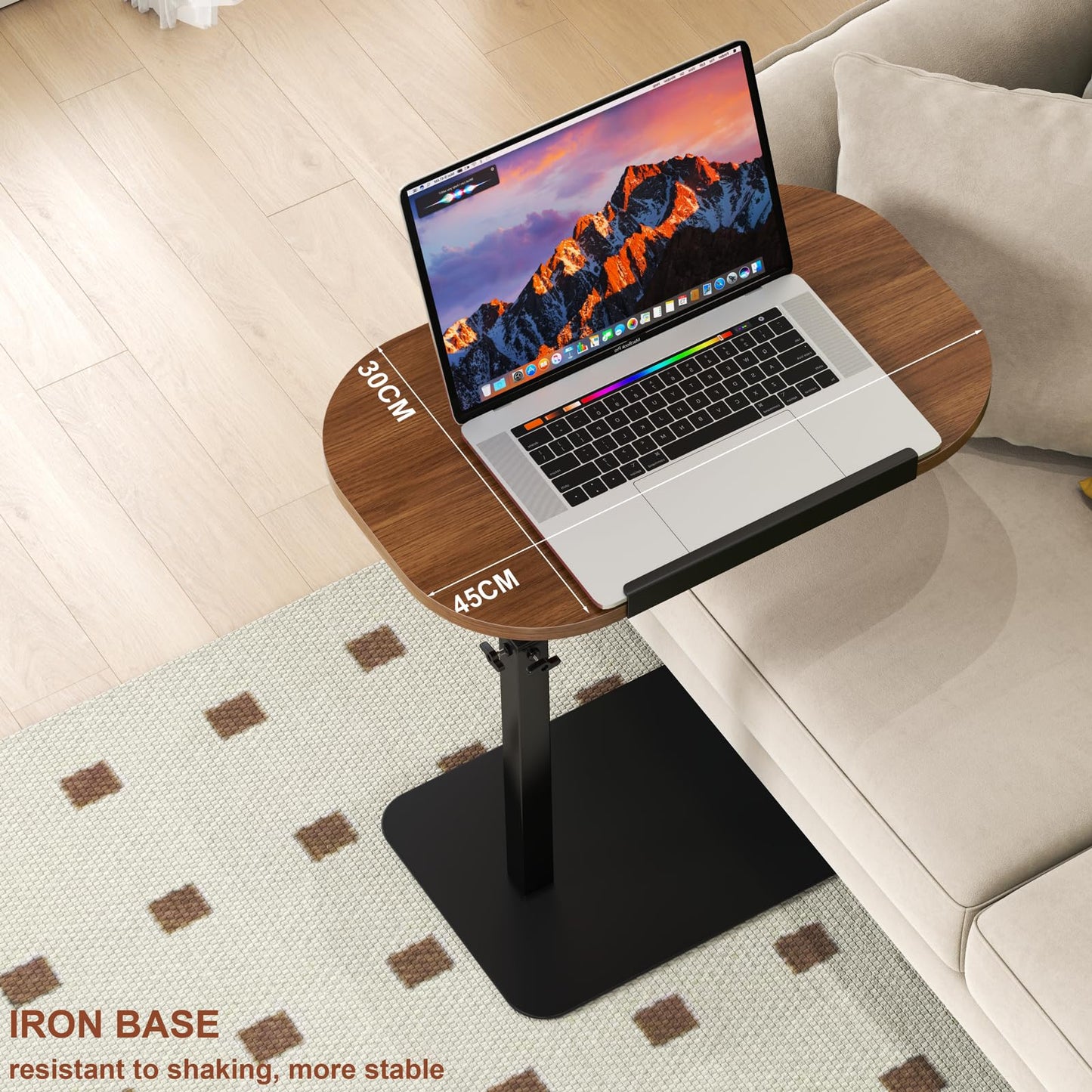 YUTVCZO Solid Wood C Shaped Side Table Adjustable Height,360°Swivel Side Table for Sofa and Bed