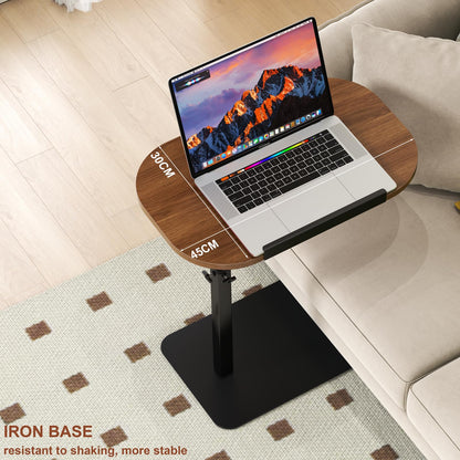 YUTVCZO Solid Wood C Shaped Side Table Adjustable Height,360°Swivel Side Table for Sofa and Bed
