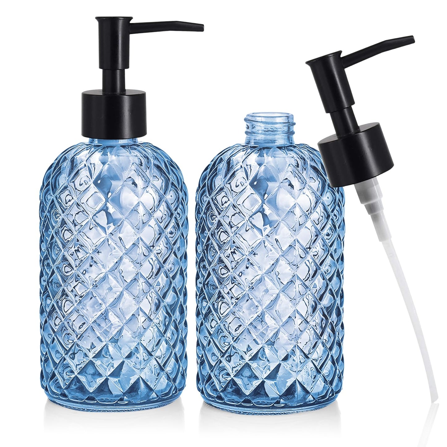 2 Pack Glass Soap Dispensers, 400 ML/14Oz Pump Bottle Dispenser, Refillable Hand Soap Dispenser Bottle for Kitchen, Bathroom, Laundry Room (2 PCS