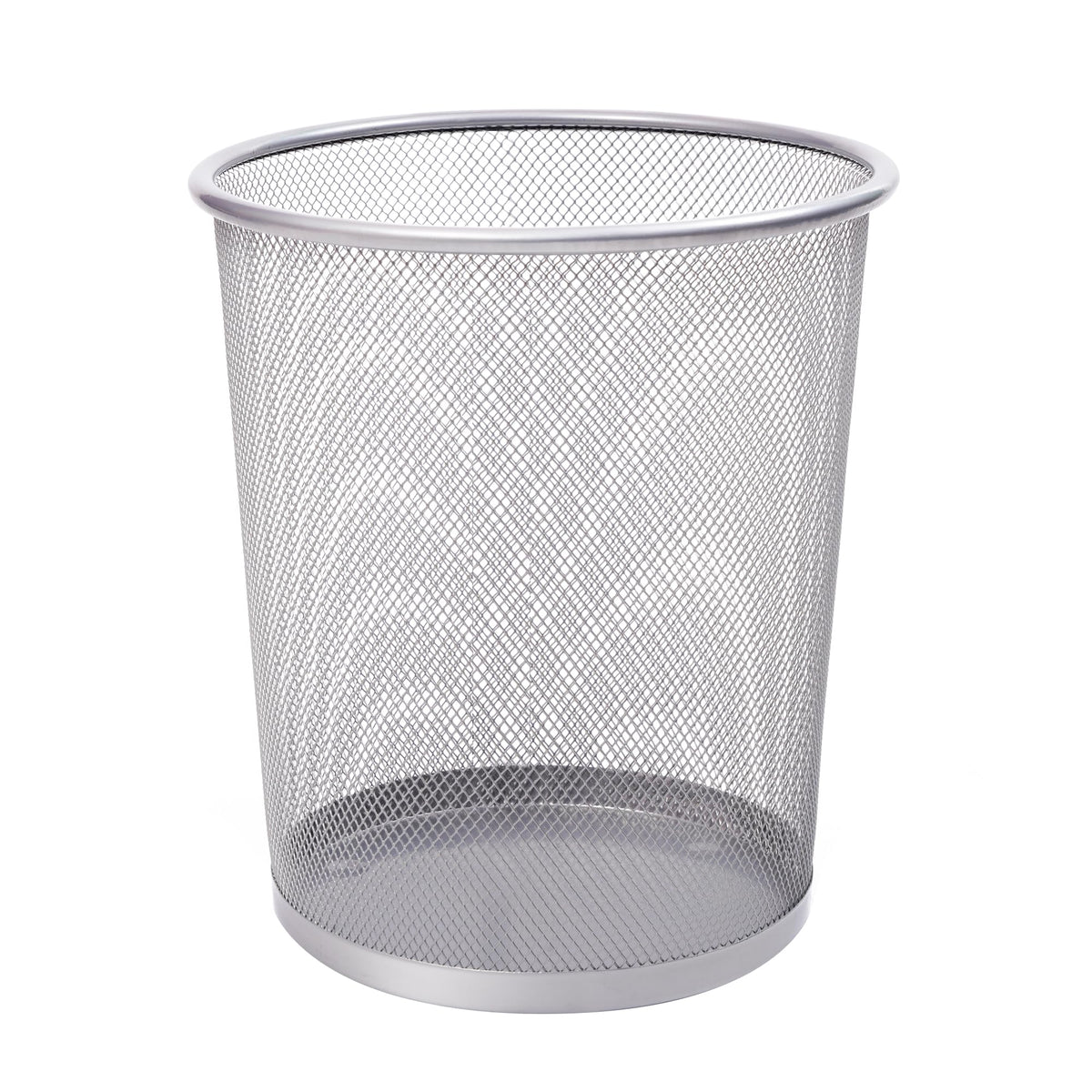 KEPLIN Round Trash Can - 1 Pack Silver Non-slip Mesh Bin, Stylish & Sturdy Metal Can for Home, Bedroom, Office, Bathroom, Living Room & Kitchen
