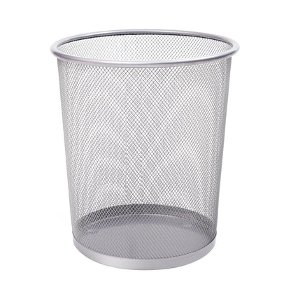 KEPLIN Round Trash Can - 1 Pack Silver Non-slip Mesh Bin, Stylish & Sturdy Metal Can for Home, Bedroom, Office, Bathroom, Living Room & Kitchen
