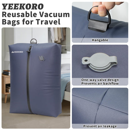 YEEKORO Vacuum Bag for Travel, Professional Vacuum Compression Bags, IPX8 Waterproof Reusable Anti Tear Space Saver Vacuum Storage Bags for Suitcase