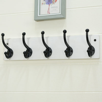 WEBI Rustic Coat Rack Wall Mount,5 Cast Iron Coat Hooks Wall Mounted,Heavy Duty Wall Coat Hanger Hooks for Hanging Coats,Clothes,Black on White,2