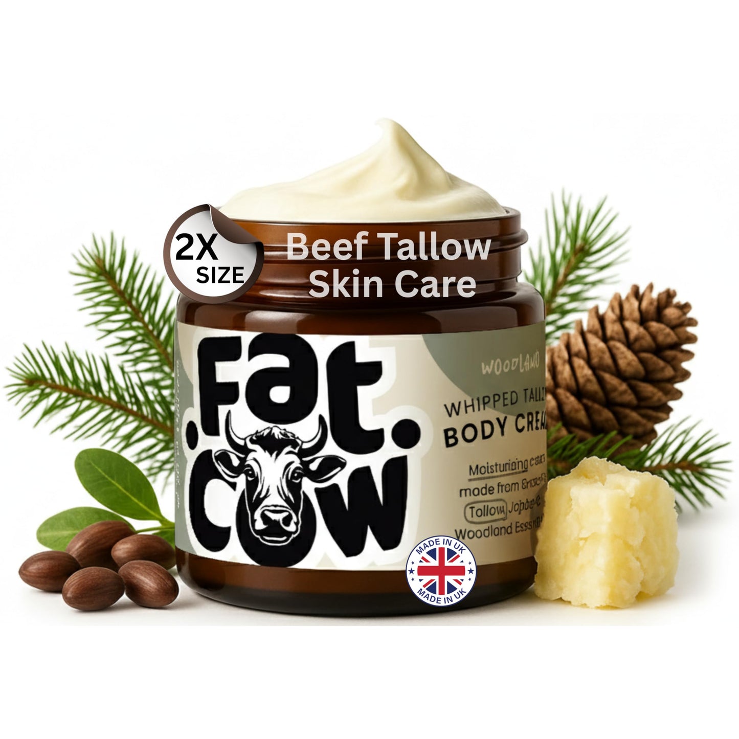 Beef Tallow Skin Care, Beef Tallow Moisturiser, Grass Fed & Whipped, Enriched with Jojoba Oil for Skin Hydration and Sensitive Skin, Eczema Relief,