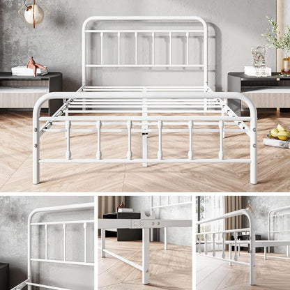 DUMEE Double Bed Frame with Headboard and Footboard Heavy Duty Mattress Foundation, No Box Spring Needed, Enhanced Mattress Support, Noise Free
