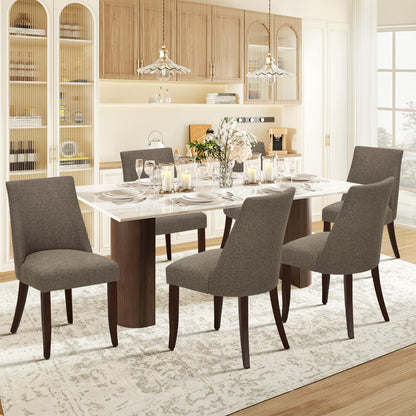 COLAMY Upholstered Dining Chairs Set of 6, Linen Fabric Parsons Dining Room Chairs with Curved Backrest, Solid Rubber Wood Legs